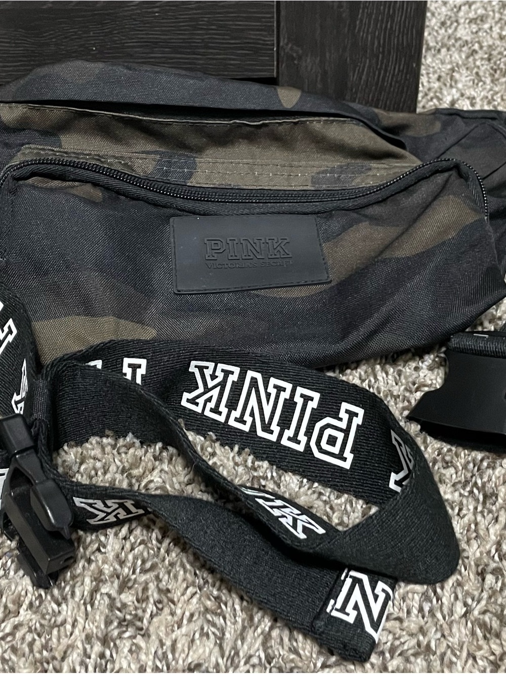 PINK Victoria's Secret Black Camo Waist Bag with Branded Strap